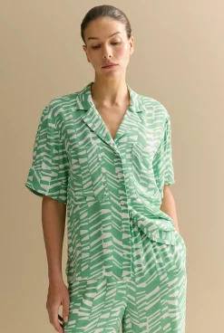 Shirts>Trenery Abstract Geo Camp Shirt Matcha