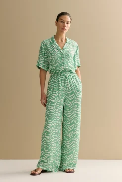Occasion Dresses & Outfits>Trenery Abstract Geo Wide Leg Pull On Pant Matcha