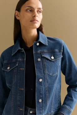 Outerwear|Denim & Jeans>Trenery Australian Cotton Blend Classic Denim Jacket MidBlueDenim