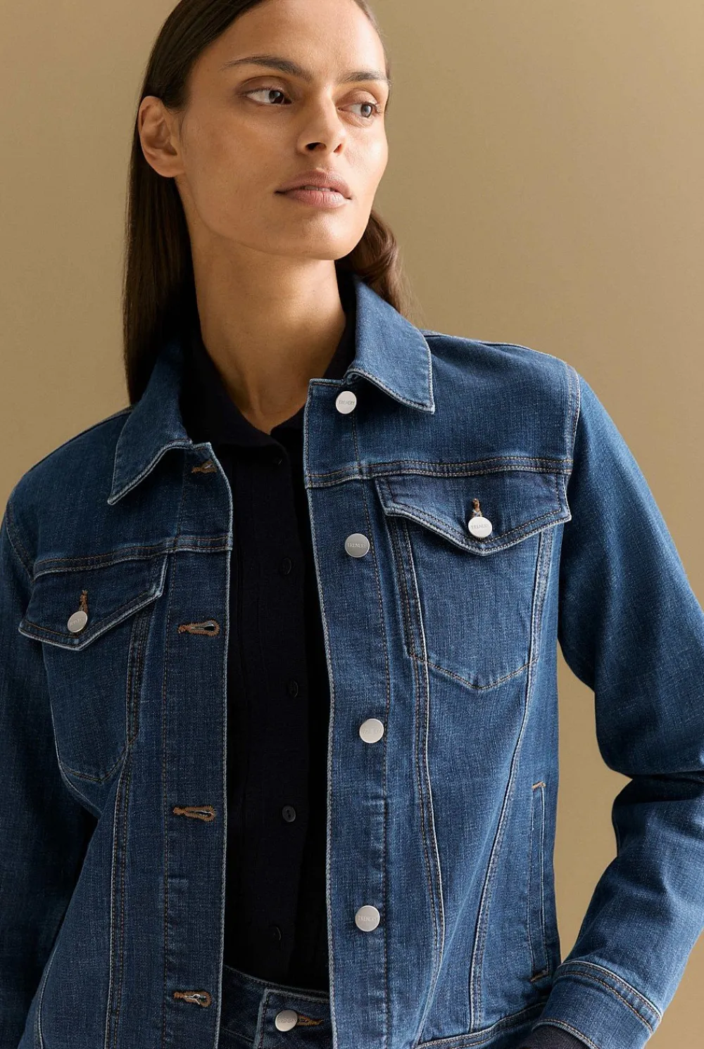 Outerwear|Denim & Jeans>Trenery Australian Cotton Blend Classic Denim Jacket MidBlueDenim
