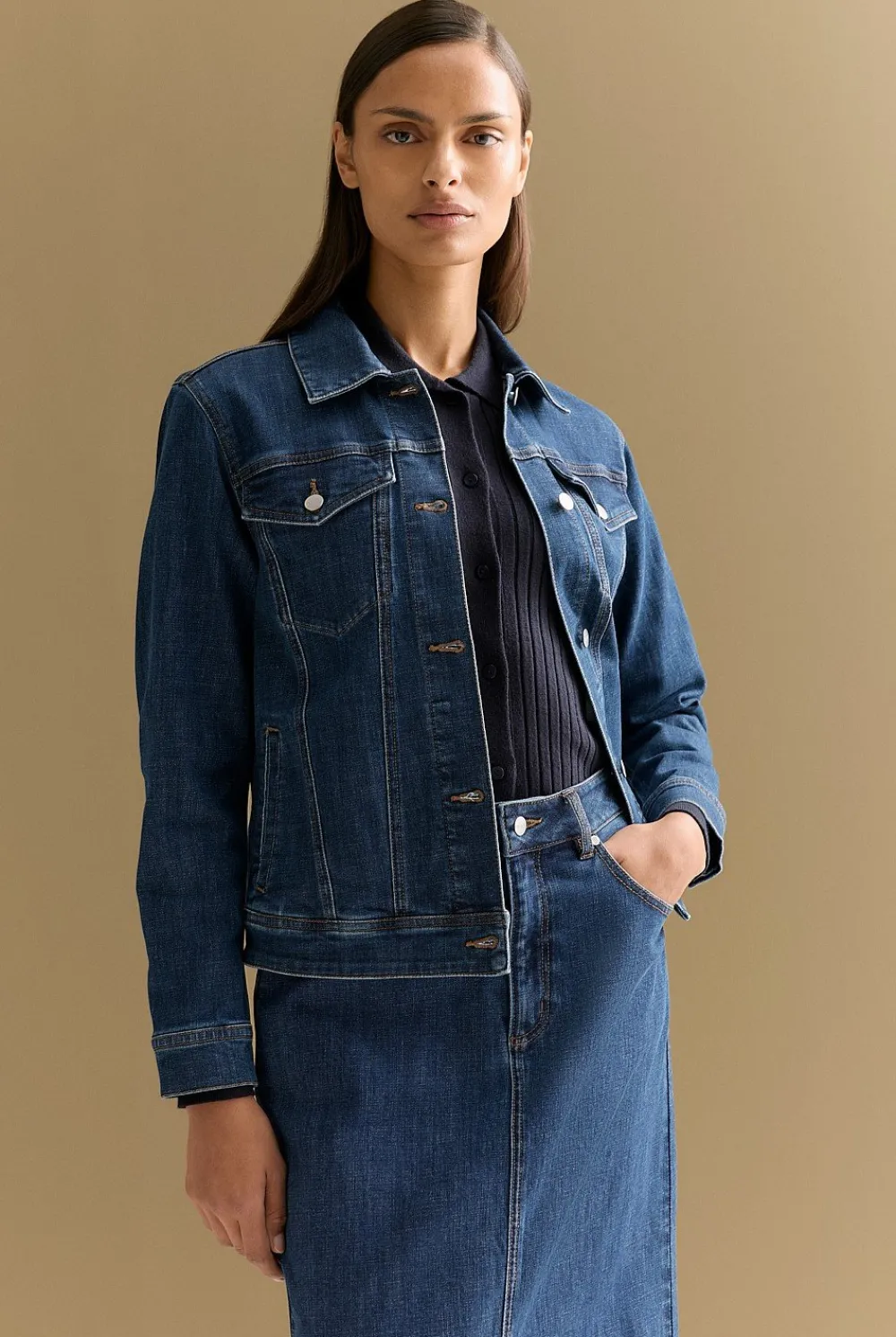 Outerwear|Denim & Jeans>Trenery Australian Cotton Blend Classic Denim Jacket MidBlueDenim