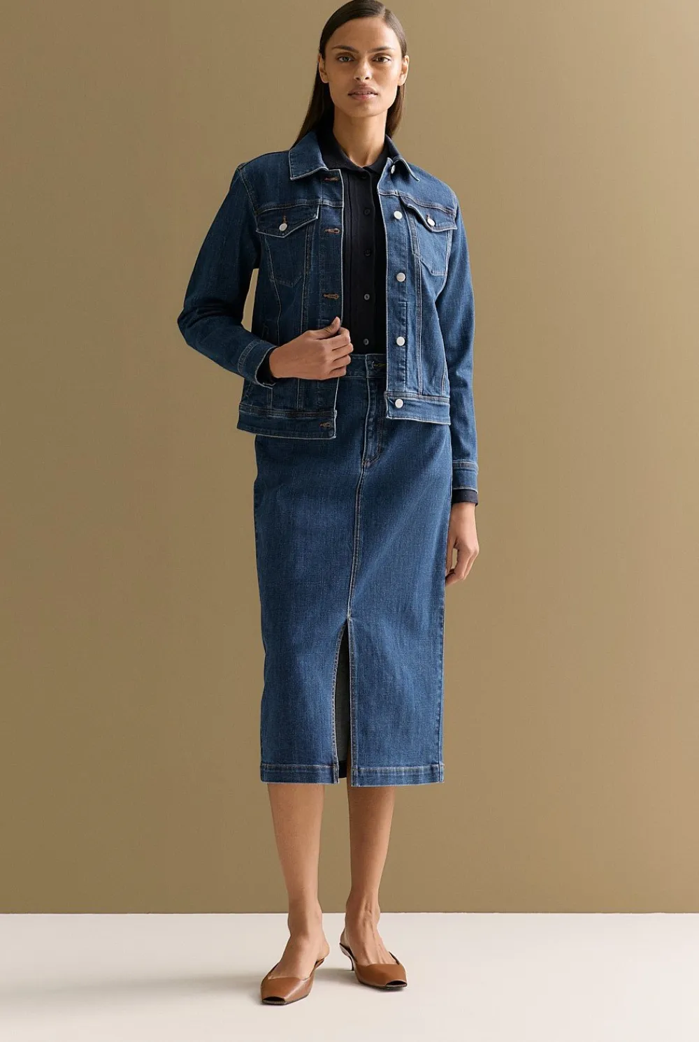 Outerwear|Denim & Jeans>Trenery Australian Cotton Blend Classic Denim Jacket MidBlueDenim