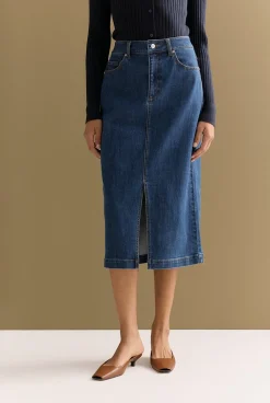 Denim & Jeans|Skirts>Trenery Australian Cotton Blend Classic Denim Skirt MidBlueDenim
