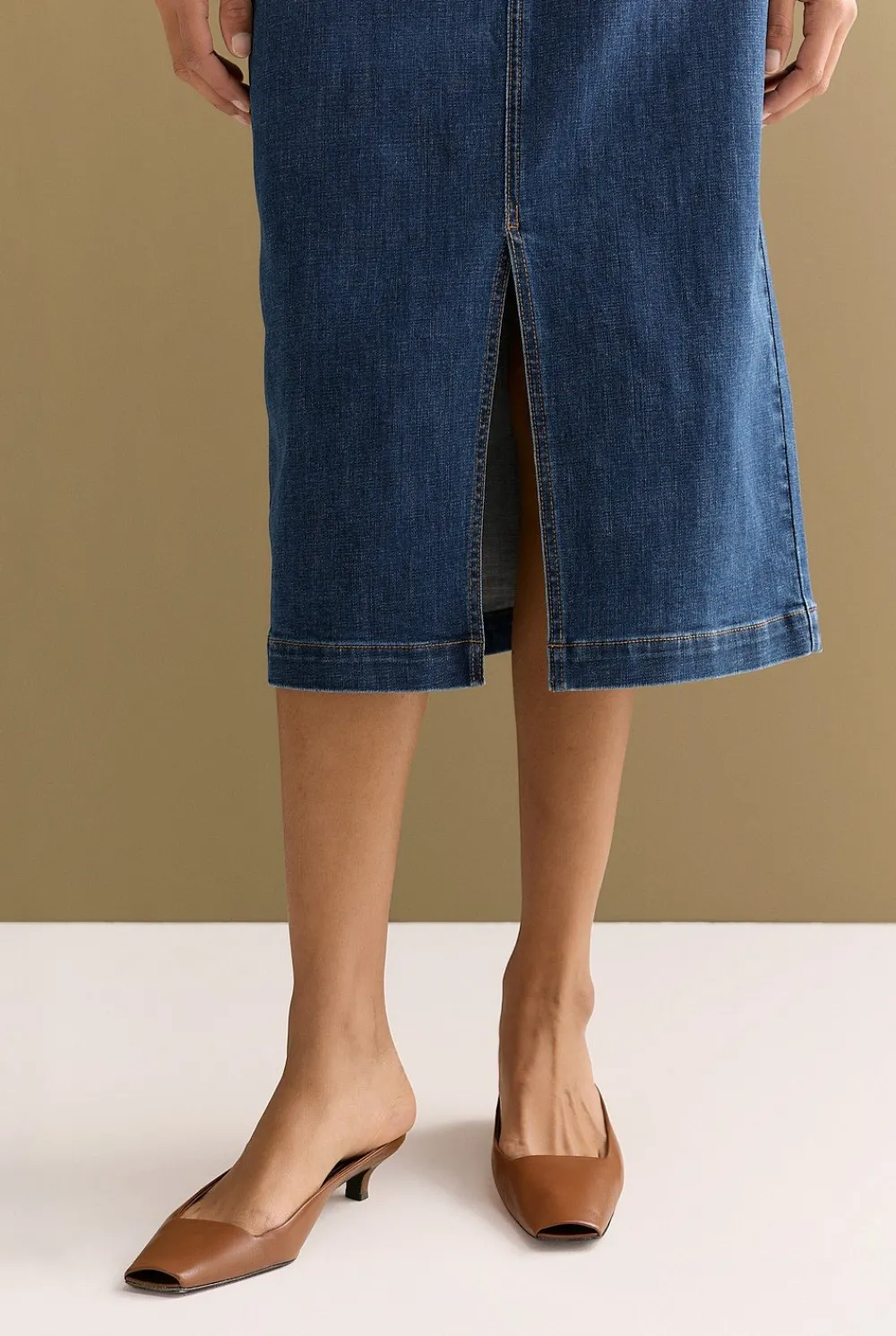 Denim & Jeans|Skirts>Trenery Australian Cotton Blend Classic Denim Skirt MidBlueDenim