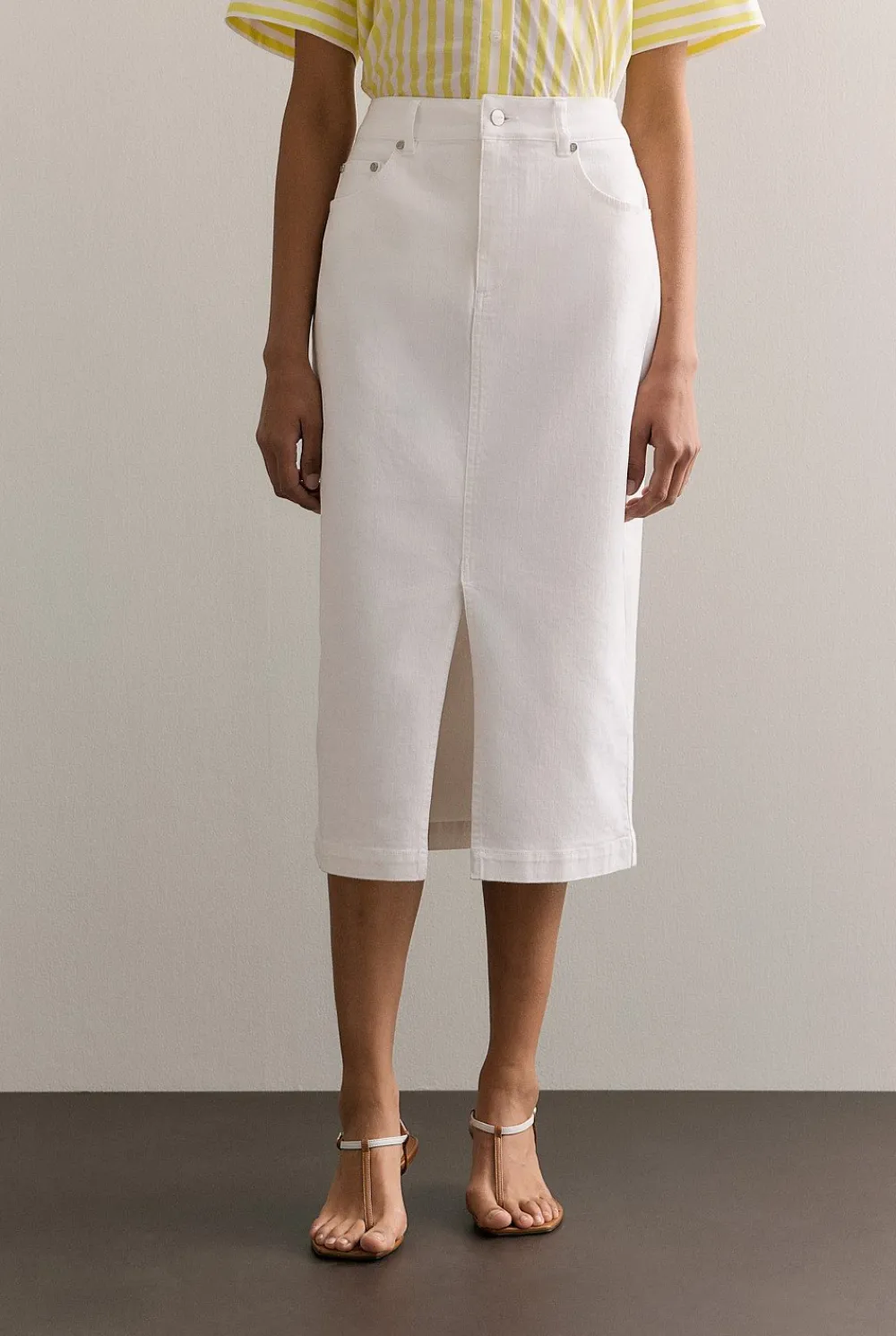 Denim & Jeans|Skirts>Trenery Australian Cotton Blend Classic Denim Skirt White