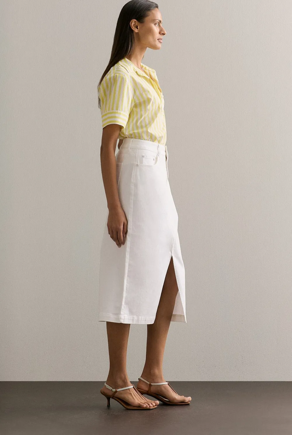 Denim & Jeans|Skirts>Trenery Australian Cotton Blend Classic Denim Skirt White