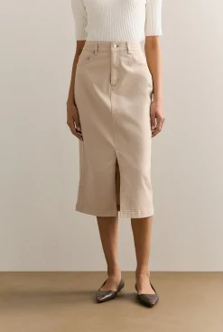 Skirts>Trenery Australian Cotton Blend Garment Dyed Denim Skirt Sand
