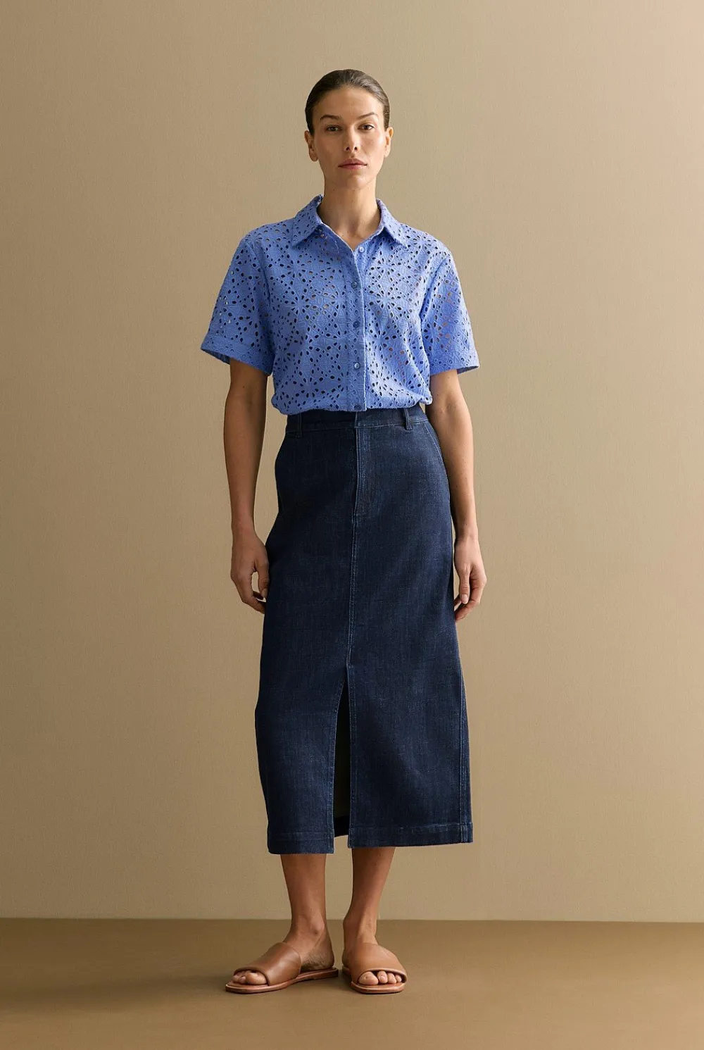 Denim & Jeans|Skirts>Trenery Australian Cotton Blend Tailored Denim Skirt DarkIndigo