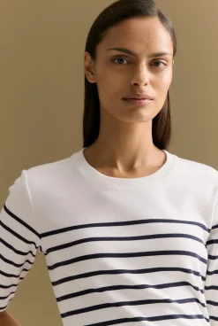 T-shirts & Tops>Trenery Australian Cotton Breton Stripe Half Sleeve T-shirt NightSky