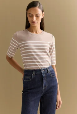 T-shirts & Tops>Trenery Australian Cotton Breton Stripe Half Sleeve T-shirt Atmosphere