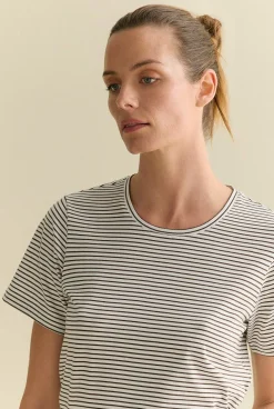 T-shirts & Tops>Trenery Australian Cotton Fine Stripe T-shirt Chocolate