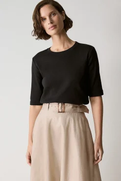 T-shirts & Tops>Trenery Australian Cotton Half Sleeve T-Shirt Black