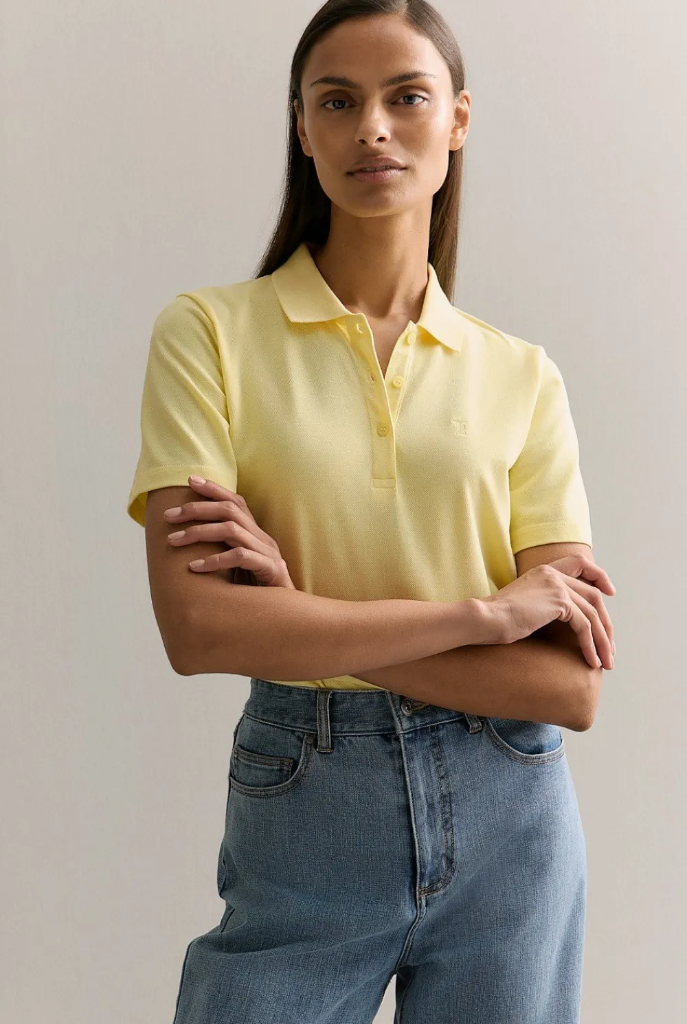 T-shirts & Tops>Trenery Australian Cotton Pique Classic Monogram Polo Yellow