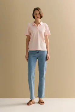 T-shirts & Tops>Trenery Australian Cotton Pique Classic Monogram Polo PinkSalt