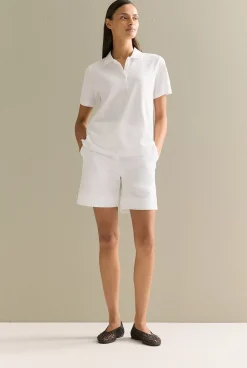 T-shirts & Tops>Trenery Australian Cotton Pique Classic Monogram Polo White