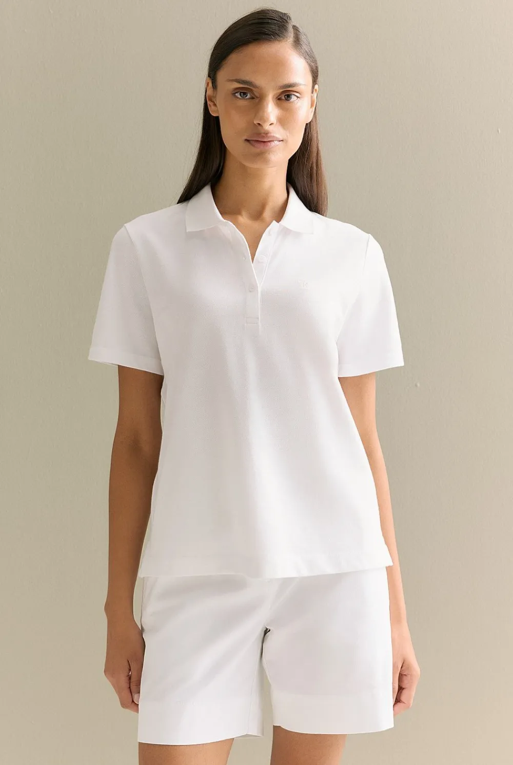 T-shirts & Tops>Trenery Australian Cotton Pique Classic Monogram Polo White
