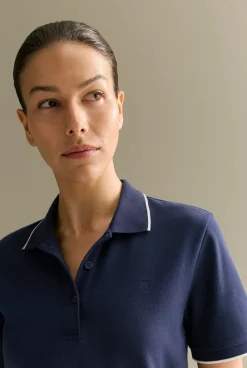 T-shirts & Tops>Trenery Australian Cotton Pique Tipped Monogram Polo Navy