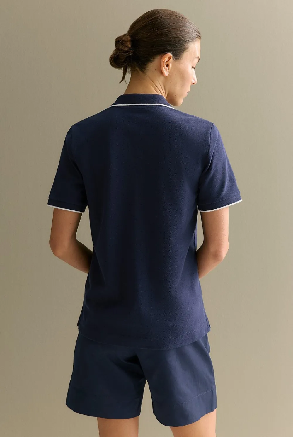 T-shirts & Tops>Trenery Australian Cotton Pique Tipped Monogram Polo Navy