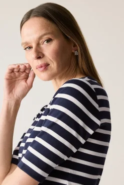 T-shirts & Tops>Trenery Australian Cotton Stripe Half Sleeve T-Shirt NightSky