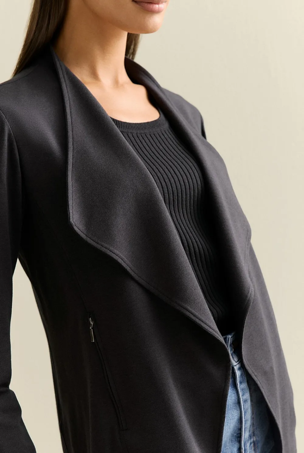 Cardigans|Outerwear>Trenery Bamboo Viscose Jacket Black
