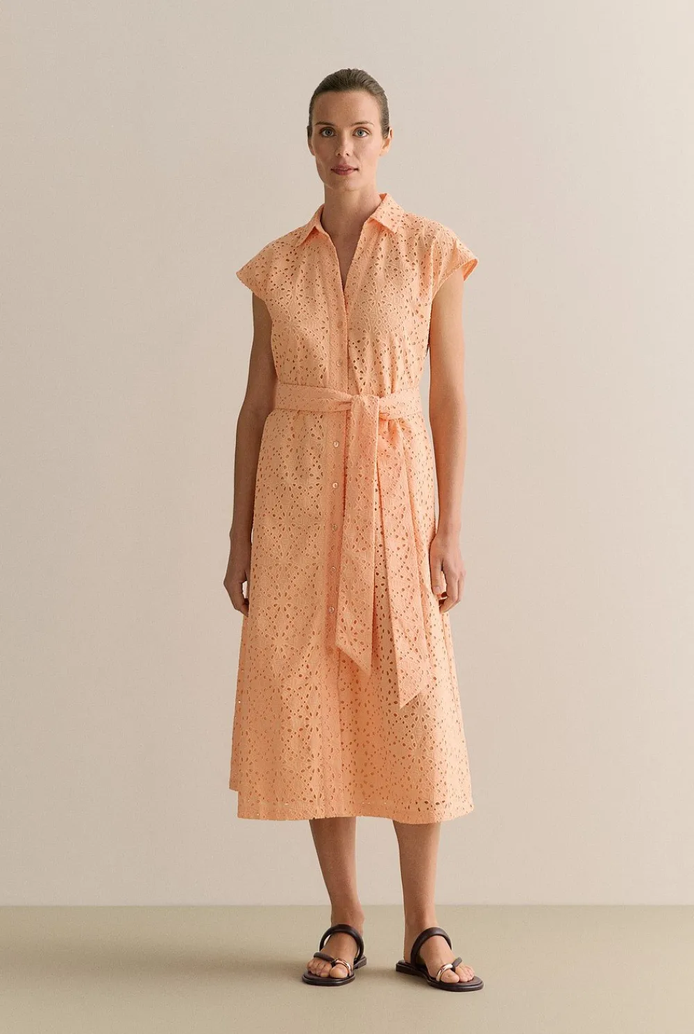 Dresses>Trenery Broderie Anglaise Cap Sleeve Dress PaleApricot