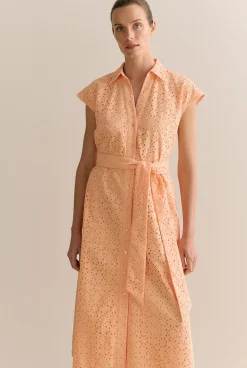 Dresses>Trenery Broderie Anglaise Cap Sleeve Dress PaleApricot