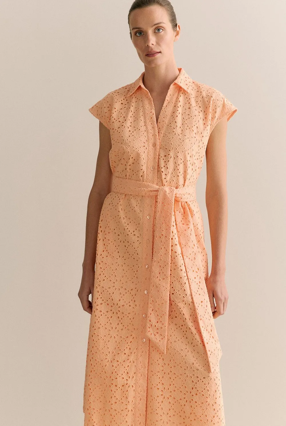 Dresses>Trenery Broderie Anglaise Cap Sleeve Dress PaleApricot