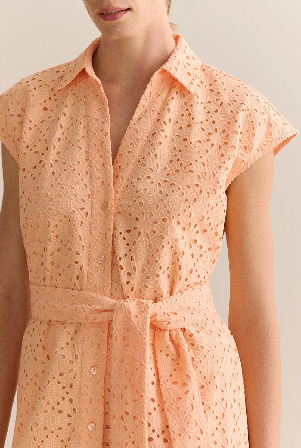 Dresses>Trenery Broderie Anglaise Cap Sleeve Dress PaleApricot
