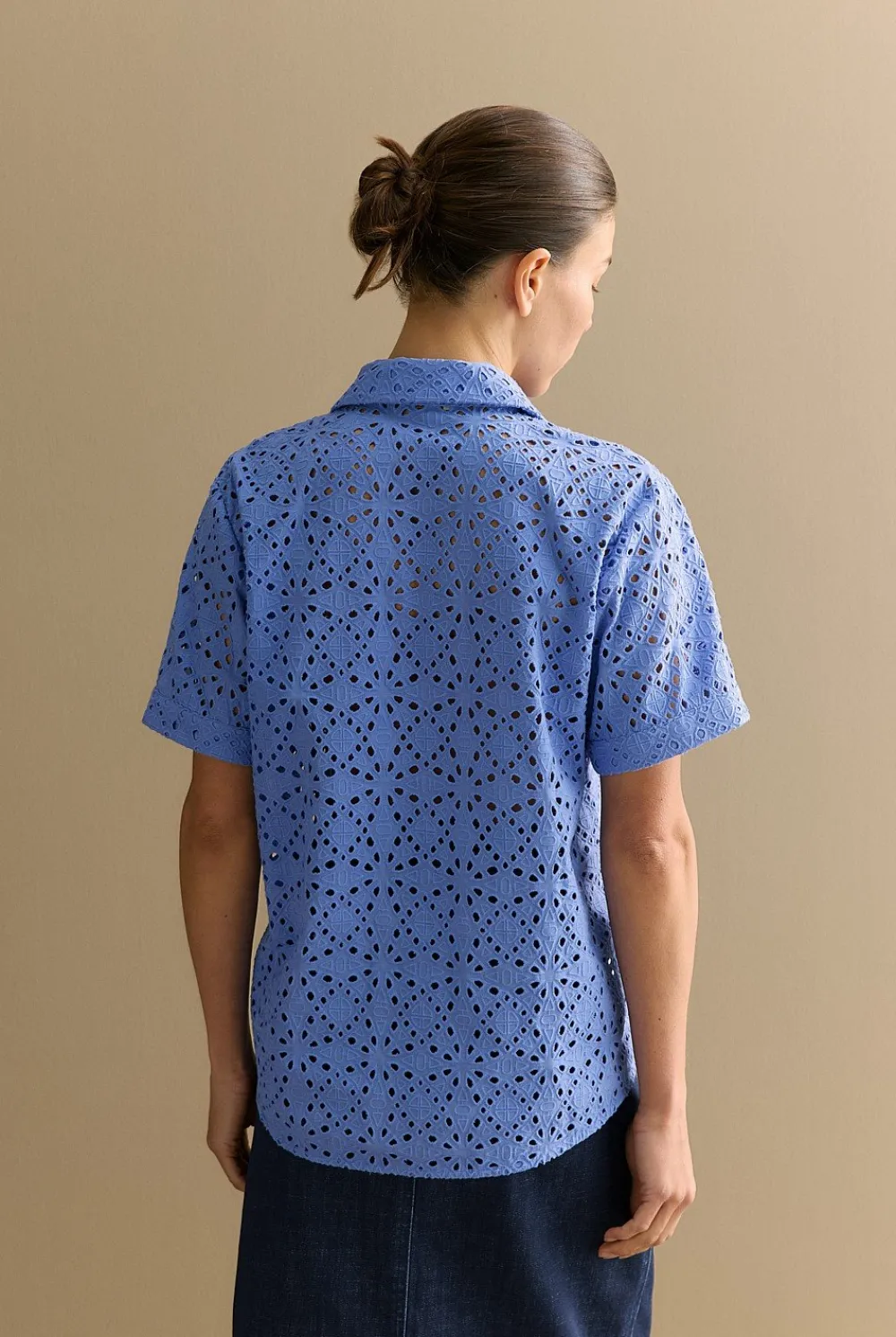 Shirts>Trenery Broderie Anglaise Short Sleeve Shirt WedgewoodBlue