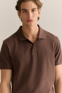 T-shirts|Polo Shirts>Trenery Classic Pique Marle Monogram Polo ChocolateMarle