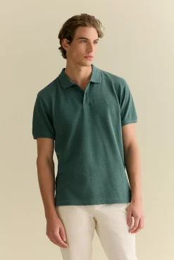 T-shirts|Polo Shirts>Trenery Classic Pique Marle Monogram Polo PetrolGreen