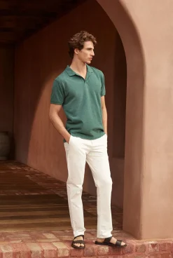 T-shirts|Polo Shirts>Trenery Classic Pique Marle Monogram Polo PetrolGreen