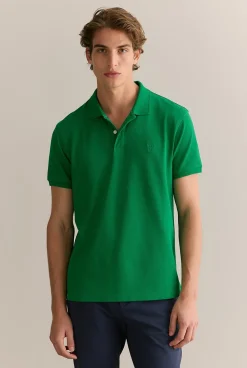 Polo Shirts>Trenery Classic Pique Monogram Polo BilliardGreen