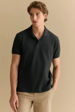 T-shirts|Polo Shirts>Trenery Classic Pique Monogram Polo Black