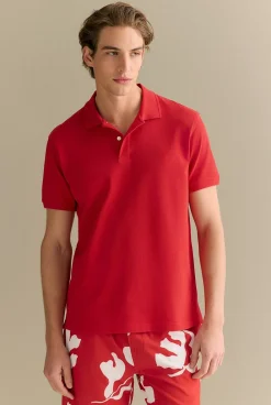 T-shirts|Polo Shirts>Trenery Classic Pique Monogram Polo DeepRed