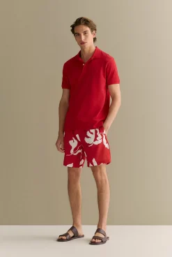 T-shirts|Polo Shirts>Trenery Classic Pique Monogram Polo DeepRed