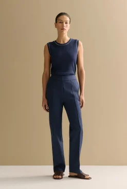 Occasion Dresses & Outfits>Trenery Cotton Double Cloth Tailored Pant Navy