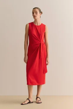 Dresses|Occasion Dresses & Outfits>Trenery Cotton Interlock Gathered Tank Dress TrueRed