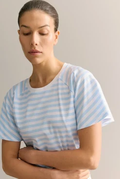 T-shirts & Tops>Trenery Cotton Interlock Stripe Raglan T-shirt WedgewoodBlue