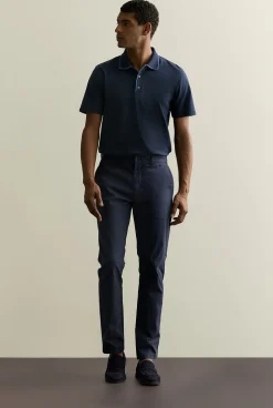 Polo Shirts>Trenery Cotton Interlock Tipped Polo Navy