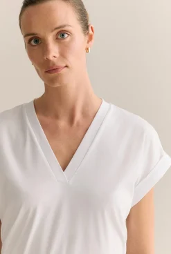 T-shirts & Tops>Trenery Cotton Interlock V Neck T-shirt White
