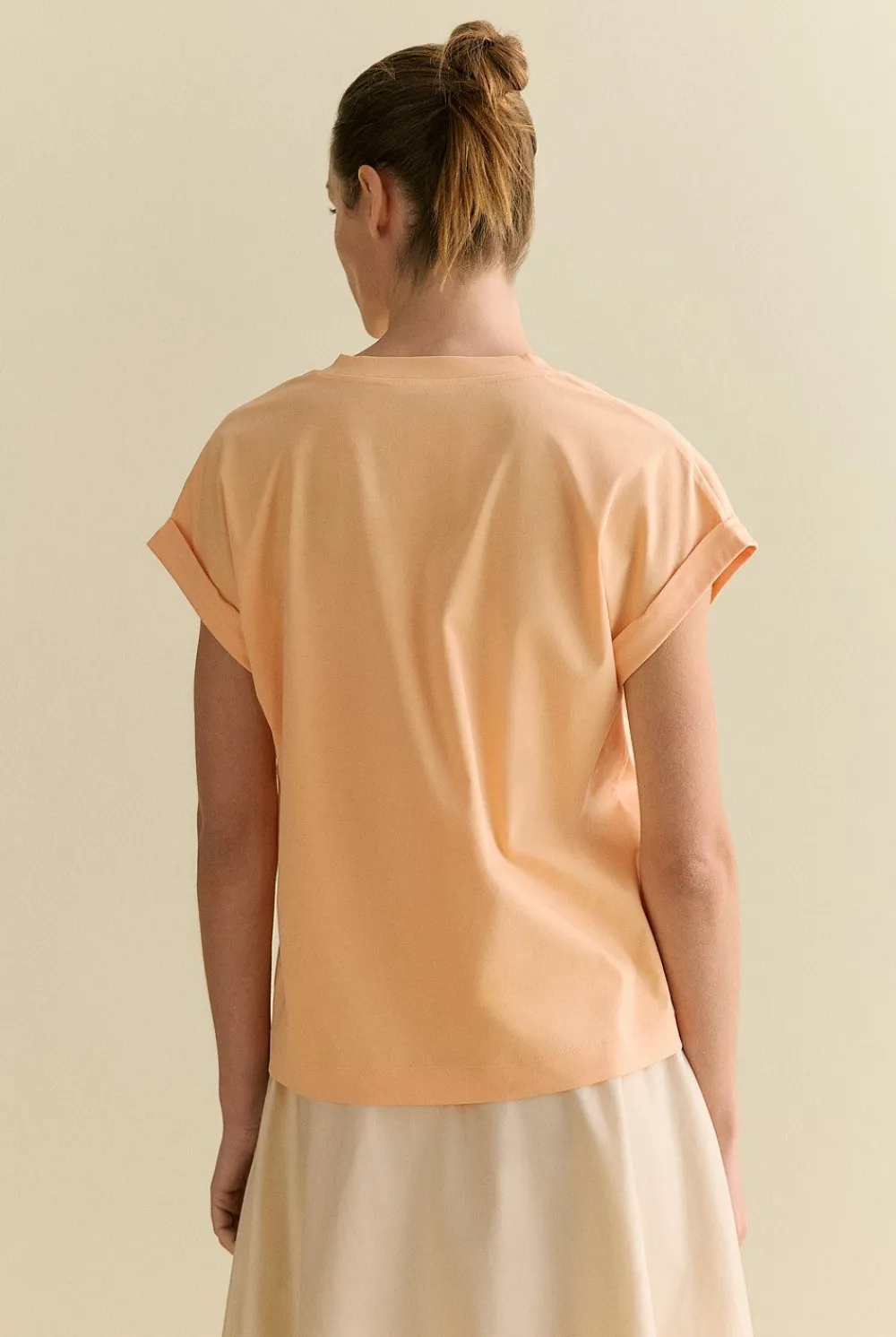 T-shirts & Tops>Trenery Cotton Interlock V Neck T-shirt PaleApricot