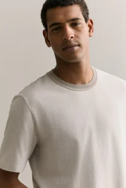 T-shirts>Trenery Cotton Jacquard Contrast Collar T-shirt Cement