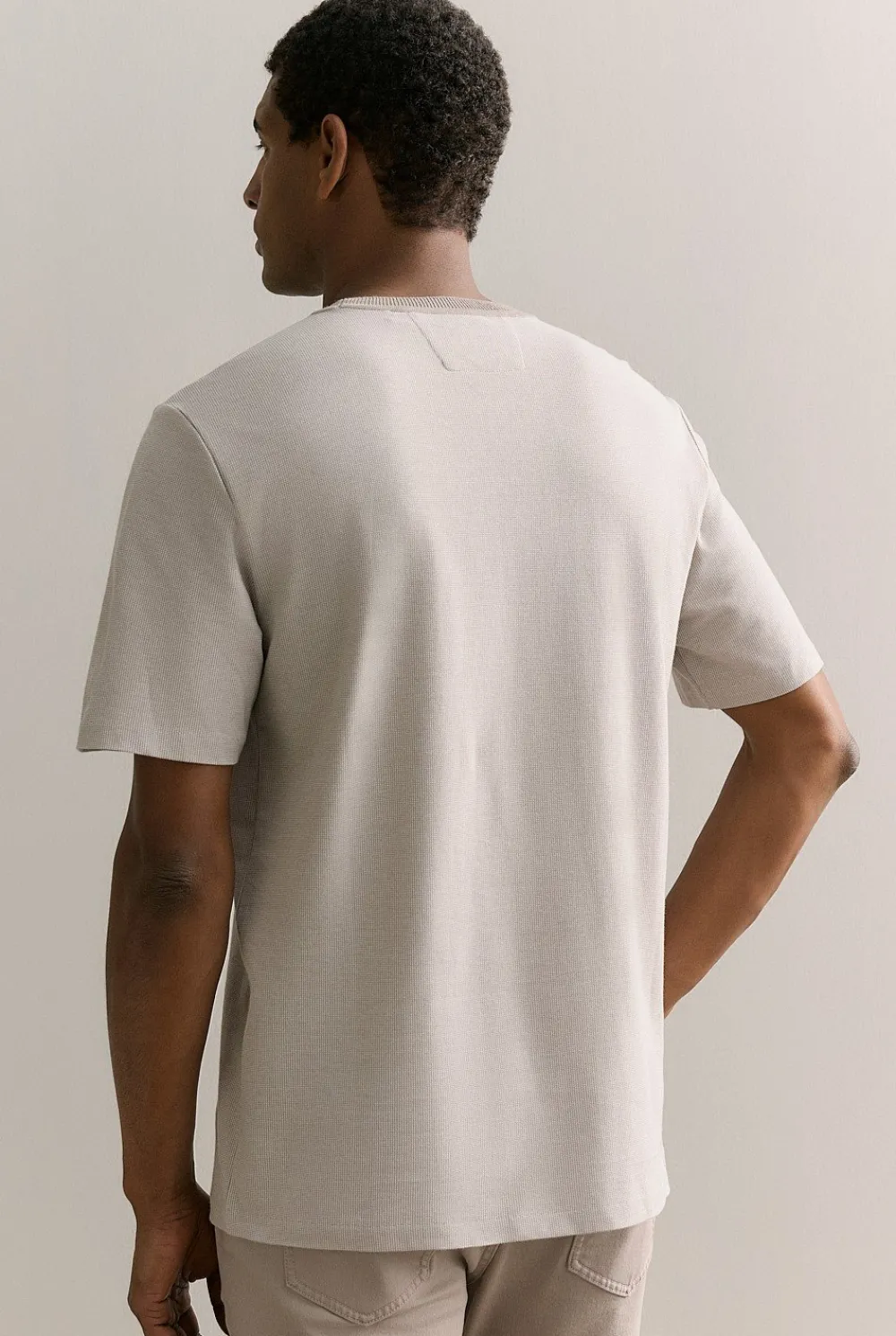 T-shirts>Trenery Cotton Jacquard Contrast Collar T-shirt Cement