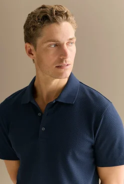 Polo Shirts>Trenery Cotton Jacquard Polo Navy