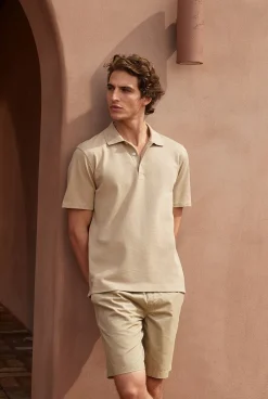 Polo Shirts>Trenery Cotton Jacquard Polo Barley