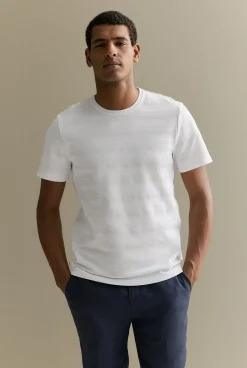 T-shirts>Trenery Cotton Jacquard Textured Stripe T-shirt White