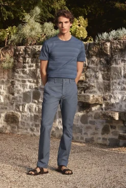 T-shirts>Trenery Cotton Jacquard Textured Stripe T-shirt PetrolBlue