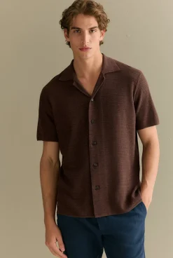 T-shirts|Polo Shirts>Trenery Cotton Linen Textured Knit Shirt Chocolate