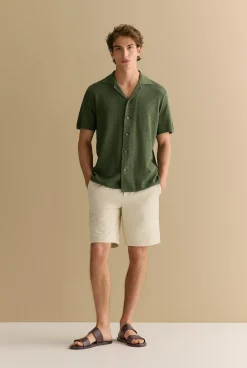 Shirts|Knitwear>Trenery Cotton Linen Textured Knit Shirt Ivy